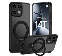 Tawarror Funda Magnética para Xiaomi 14T, Carcasa Translúcido Mate Trasera para Xiaomi 14T con Soporte, PC Tapa Anti-Arañazos TPU Bumper Anti-Golpes Fina Protectora Caso, Negro