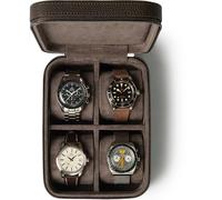 TAWBURY Caja de reloj - Caja de reloj de piel auténtica de grano superior de 4 ranuras para hombres y mujeres con almohadas extra anchas para relojes grandes - Almacenamiento portátil de reloj de