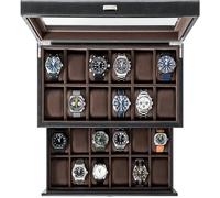 TAWBURY - Caja de reloj de 24 rejillas para hombre. Exhibidor de relojes de cuero vegano para hombre. Almacenamiento de relojes para hombre. Almacenaje de 24 ranuras para relojes de hombre. Cajas de