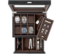 TAWBURY Caja de Reloj de 6 Ranuras para Hombre - Joyero de Lujo Con Cajón de Almacenamiento y Vitrina (Negro)