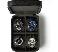 TAWBURY Caja de reloj de cuero de 4 ranuras, funda de viaje de cuero de lujo para hombre, fundas de reloj negras para viajes de hombre, caja de viaje negra para reloj, 4 cajas de reloj para hombres de