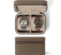 TAWBURY Caja de Reloj de Cuero de Lujo Para Hombre, Rollo de Viaje de Grano Superior Color Topo Con Cierre de Cremallera