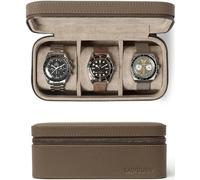 TAWBURY Caja de reloj de cuero de lujo unisex - Caja de reloj de viaje para hombre con cierre de cremallera | Rollo de viaje de cuero genuino de grano superior gris topo | Cajas de reloj de cuero real