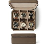 TAWBURY Caja de reloj de piel con 6 compartimentos, elegante y segura para guardar tus relojes (taupe)
