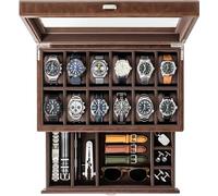 TAWBURY Caja de reloj para hombre - 8, 12, 12 Slot with Drawer, Cuero sintético - Marrón