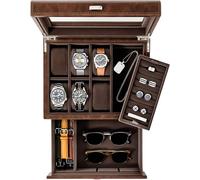 TAWBURY Estuche de Cuero Vegano para 6 Relojes y Joyería para Hombre - Organizador y Caja de Almacenamiento
