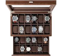 TAWBURY - Estuche de reloj de 24 rejillas para hombre. Estuche expositor de relojes de cuero vegano para hombre. Caja XL para 24 relojes múltiples