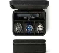 TAWBURY Estuche de Reloj de 3 Ranuras Con Almacenamiento - Funda de Viaje de Cuero de Lujo Para Hombre - Soporte de Reloj Negro