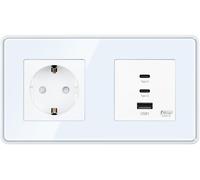 TAWOIA Enchufe Schuko con interfaz de carga rápida tipo C de 65 W y USB para teléfonos móviles, tabletas y ordenadores portátiles, 1 compartimento empotrado con placa de vidrio curvado 2,5D, color
