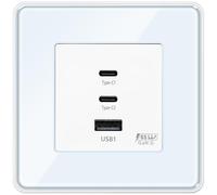 TAWOIA - Enchufe Schuko USB-C de 65 W para teléfonos tablets y portátiles, interfaz de carga rápida 2,5D, placa de cristal curvado, toma de pared empotrada, color blanco