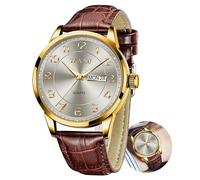 Taxau Reloj de pulsera para hombre, esfera grande, fácil de leer, números arábigos, correa de cuero negro, marrón, analógico, para hombre, con día y fecha, a la moda, para negocios, impermeable