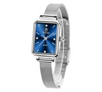 Taxau Reloj de pulsera para mujer, esfera azul, cuadrado, impermeable, de cuarzo, analógico, para mujer, 8103-banda plateada cara azul, Square