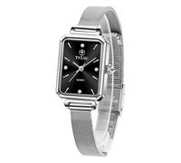 Taxau Relojes cuadrados negros para mujer, relojes de plata para mujer, impermeables, analógicos, de cara pequeña, relojes de pulsera de malla para mujer, 8103-banda plateada cara negra, Square