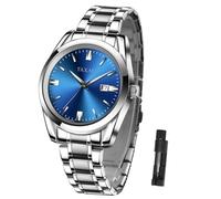 Taxau Relojes de acero inoxidable para hombre relojes impermeables relojes de negocios de lujo multifunción fecha luminosa regalo hombres, 8470-silver band blue face, round