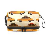 Taxi Car - Neceser de doble capa para mujeres y niñas, neceser de viaje, bolsa organizadora de maquillaje con compartimento para cepillos, multicolor, 27x15x14 cm/10.6x5.9x5.5 in, Neceser