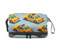 Taxi Cars on Road - Bolsa de cosméticos de doble capa para mujeres y niñas, neceser de viaje, bolsa organizadora de maquillaje con compartimento para cepillos, multicolor, 27x15x14 cm/10.6x5.9x5.5 in,