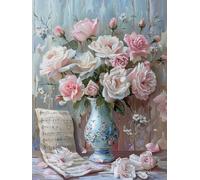 Taxpy DIY Cuadro Para Pintar Con Numeros(Marco De Bricolaje) 50x70cm Rosas En Un Jarrón Pintura Digital Por Números Lienzo Para Principiantes Adultos Para Regalos Decoración De Pared Del Hogar
