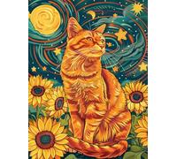 Taxpy Diy Cuentas Para Bordar Animal Gato Y Cielo Estrellado Paquete De Materiales Para Bordado De Cuentas,Adorno Fotográfico Estereoscópico Hecho A Mano,Regalo 60x80cm
