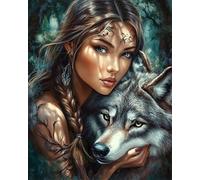 Taxpy Diy Cuentas Para Bordar Animal Lobo Y Mujer Bordado De Cuentas De Mosaico,Kits De Punto De Cruz Hechos A Mano,Regalo Para Amigos 60x80cm
