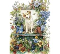 Taxpy Diy Cuentas Para Bordar Animal Perro En Puesto De Flores Bordado De Cuentas De Mosaico,Kits De Punto De Cruz Hechos A Mano,Regalo Para Amigos 40x50cm