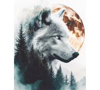Taxpy Diy Cuentas Para Bordar Fantasía De Lobo Blanco Y Luna Bordado De Cuentas De Mosaico,Kits De Punto De Cruz Hechos A Mano,Regalo Para Amigos 50x70cm