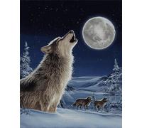 Taxpy Diy Kit De Punto De Cruz Con Cuentas Animal Lobo Aullando Bordado De Cuentas De Mosaico,Kits De Punto De Cruz Hechos A Mano,Regalo Para Amigos 50x70cm