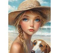 Taxpy Diy Kit De Punto De Cruz Con Cuentas Chica De Playa Y Perro Bordado De Cuentas De Mosaico,Kits De Punto De Cruz Hechos A Mano,Regalo Para Amigos 60x80cm