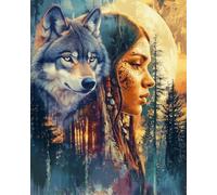 Taxpy Diy Kits De Bordado Con Cuentas Animal Lobo Y Bosque Paquete De Materiales Para Bordado De Cuentas,Adorno Fotográfico Estereoscópico Hecho A Mano,Regalo 60x80cm