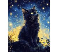 Taxpy Diy Kits De Bordado Con Cuentas Gato Negro De Fantasía Y Cielo Estrellado Kit De Bordado A Mano De Punto De Cruz De Cuentas,Decoración Artística Con Aguja 40x50cm