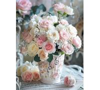 Taxpy DIY Pintar Por Numeros Kits（Sin Marco） 40x50cm Rosas En Un Jarrón Kits De Pintura Por Números Para Adultos Fácil Bricolaje Pigmento Acrílico Dibujo Decoración De Pared Del Hogar
