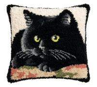 Taxpy Kit de Alfombras con Gancho de Pestillo Animal Gato Negro 3D Latch Hook Manualidades Kits DIY Kit de Punto de Cruz Fabricación para Adultos Decoración del Hogar 43x43cm