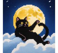 Taxpy Kit de Alfombras con Gancho de Pestillo Animal gato negro y luna 3D Latch Hook Manualidades Kits DIY Kit de Punto de Cruz Fabricación para Adultos Decoración del Hogar 43x43cm