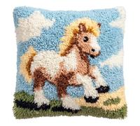 Taxpy Kit De Almohada De Gancho De Pestillo De Bricolaje,Pony 43 X 43 Cm Kit De Alfombra Preimpreso,Funda De Cojín Bordada De Punto De Cruz Para Decoración Del Sofá Del Hogar