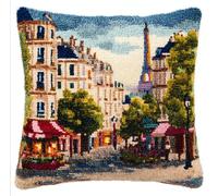 Taxpy Kit De Cojín Con Gancho De Pestillo,Paris Juego De Bordado De Alfombras,Patrón De Lona De Ganchillo,Manualidades Para Adultos Y Principiantes,17 X 17 Pulgadas