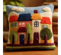 Taxpy Kit De Cojín De Con Gancho De Pestillo,Dibujos Animados De Casas Juego De Bordado De Alfombras,Patrón De Lona De Ganchillo,Manualidades Para,Adultos Y Principiantes,17 X 17 Pulgadas