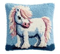 Taxpy Kit De Cojín De Con Gancho De Pestillo,Pony Juego De Bordado De Alfombras,Patrón De Lona De Ganchillo,Manualidades Para Adultos Y Principiantes,17 X 17 Pulgadas