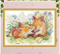 Taxpy Kit Punto De Cruz Esquemas Niños Principiantes Dos Patrones De Zorros Juguetones, 40X50Cm Cuadro Set Kits Bordado Punto De Cruz Kit Completo Hilo Y Tela Impreso Contado Patrones A Mano Hace