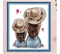 Taxpy Kit Punto De Cruz Esquemas Niños Principiantes Patrones De Espalda De Madre E Hija, 50X70Cm Cuadro Set Kits Bordado Punto De Cruz Kit Completo Hilo Y Tela Impreso Contado Patrones A Mano Ha