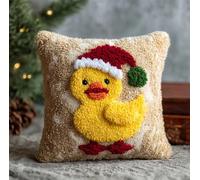 Taxpy Kits De Gancho De Pestillo Para Adultos - Pequeño Patito Amarillo Con Un Gorro Navideño Kit De Almohada De Gancho De Pestillo, Kit De Hilo De Ganchillo Para Principiantes, Funda De Manualida
