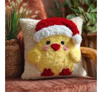 Taxpy Kits De Gancho De Pestillo Para Adultos - Pollito Con Gorro De Papá Noel Kit De Almohada De Gancho De Pestillo, Kit De Hilo De Ganchillo Para Principiantes, Funda De Manualidades De Costura