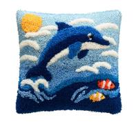 Taxpy Kits de ganchos de cierre de bricolaje, Delfín animal materiales de almohada 3D, kits de bordado de gancho de cierre, apto para adultos, 43x43 cm