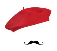 TAXTYHRE Accesorios de Disfraz Francés, Boina Francesa Roja, Bigote Falso Autoadhesivo, Conjunto de Accesorios de Disfraz, para Carnaval Mascarada Halloween Fiesta Cosplay