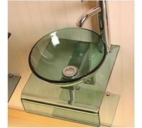 TAXXII Conjunto de Lavabo de baño de Vidrio Templado para Montaje en Pared, Moderno para Espacios pequeños, Lavabo Redondo con Grifo y desagüe emergente (Tamaño: 41 cm, Color: Verde)