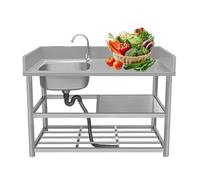 TAXXII Fregadero Comercial de Acero Inoxidable, Fregadero de Cocina Individual Independiente con Banco de Trabajo para Garaje, Restaurante o Patio Trasero (90x50x80cm)