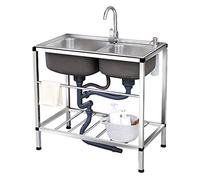 TAXXII Fregadero Comercial Independiente, Fregadero Doble de Acero Inoxidable Comercial, Fregadero utilitario de Acero Inoxidable, Cocina con grifos de Agua fría y Caliente, Cocina para r
