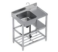 TAXXII Fregadero Comercial Independiente para Exteriores, Unidad de un Solo Seno, Profundidad Principal de 20 cm con Kit de desagüe y Grifo de Agua fría y Caliente para Habitaciones, gara