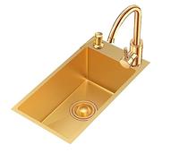 TAXXII Fregadero Cuadrado Dorado Mini Bar Nano de Acero Inoxidable 304, pequeño, Individual, Hecho a Mano, para Cocina, Ideal para el hogar o apartamento (Color: B, Tamaño: 28 * 46 cm)