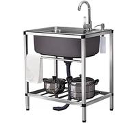 TAXXII Fregadero de Acero Inoxidable, Fregadero Comercial de Cocina con Soporte, grifos de Agua fría y Caliente Independientes para Interiores y Exteriores (tamaño: Paquete B, Color sin g