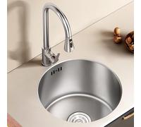 TAXXII Fregadero de Acero Inoxidable para Cocina, 1 cubeta con Accesorios, Lavabo Redondo Incorporado, Grifo Multifuncional Giratorio de 360°, fácil de Limpiar.