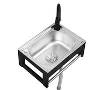 TAXXII Fregadero de Acero Inoxidable para Uso Comercial, de Montaje en Pared, con Grifo para Agua fría y Caliente, desagüe y toallero. Ideal para Garaje, Restaurante, Cocina, lavandería,